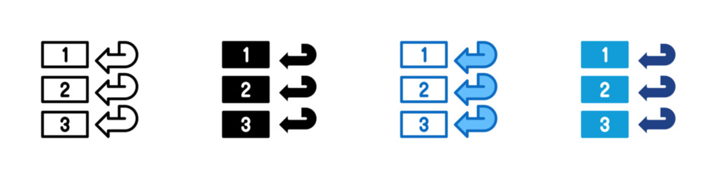 Set Order Multiple Style Icon Design Vector - Numbered list with return arrows representing set order, workflow sequencing, and task arrangement