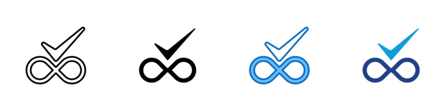 Sustain Habit Multiple Style Icon Design Vector - Infinity loop with check mark representing sustain habit, continuous discipline, and long term workplace improvement