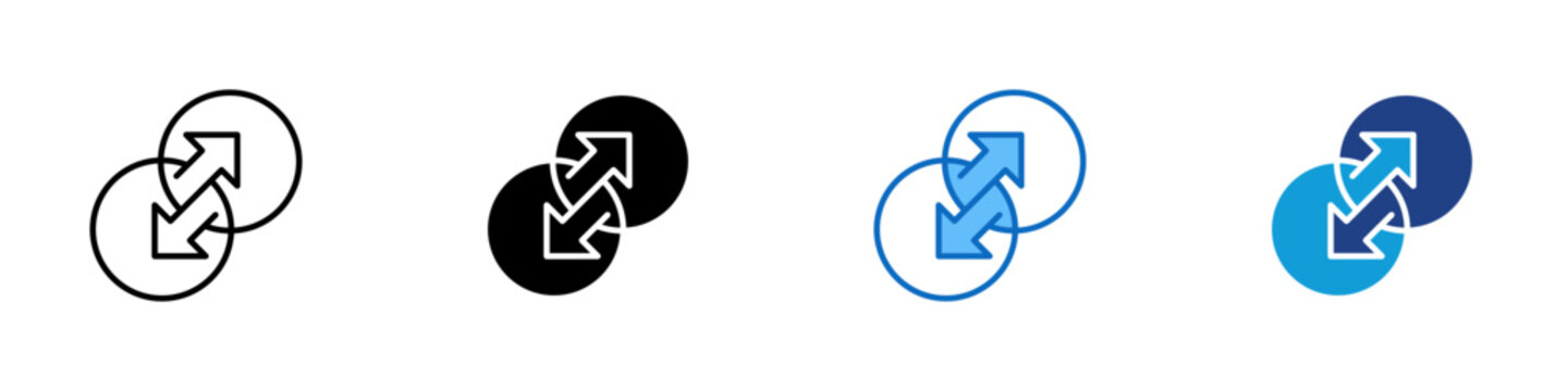 Transition Plan Multiple Style Icon Design Vector - Overlapping circles with diagonal arrow representing transition plan, organizational change, and staged transformation