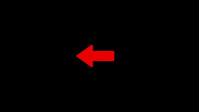 Red arrow pointing left animation on black background, for ui navigation, and directional cues