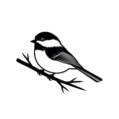 Black and white chickadee bird perched on a branch. © Dira