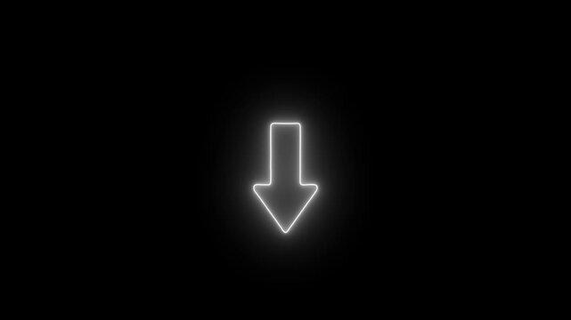 Glowing neon arrow pointing down animation on black background, for ui and, digital signage