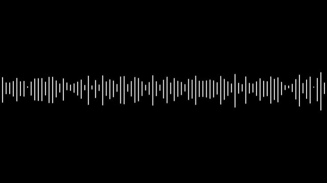 Digital audio waveform visualization, dynamic sound frequency spectrum animation on black background