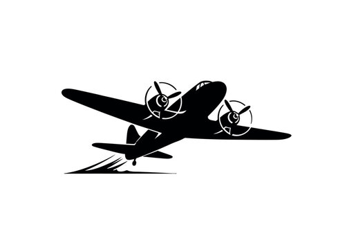 Vintage Airplane Taking Off Silhouette.