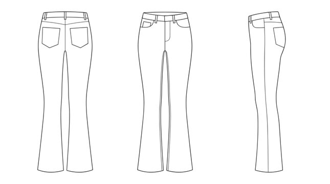 Flare jeans denim pants vector template illustration | transparent background