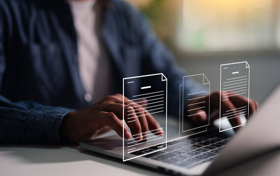 Digital data document management system (DMS), online documentation database and process automation to efficiently manage files, knowledge documentation in enterprise. Corporate business technology.
