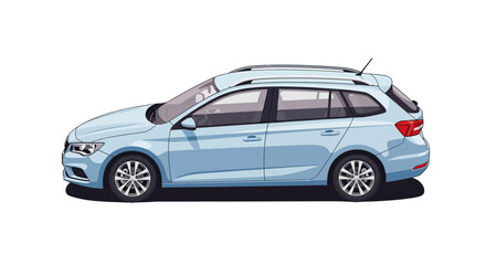 Obraz premium Modern light blue station wagon car side view, minimalist illustration