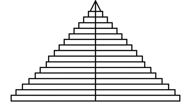 Geometric Pyramid Structure, Step Pyramid, Abstract Design, Minimalist, Black and White