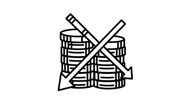 Coin Stack with Downward Arrow and Cross Line Icon