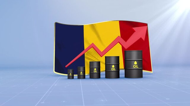 Chad Crude Oil Price Rising with Oil Barrels Upward Red Arrow and 3D Financial Data Visualization Graphs for Economy and Business Concept