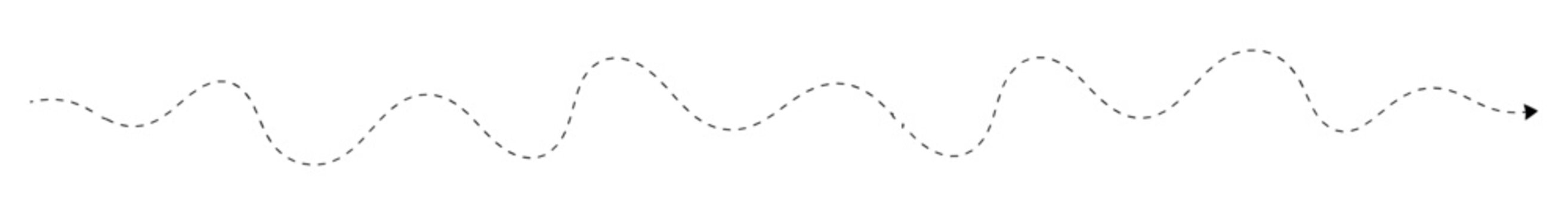 Black dashed wavy line with an arrowhead on a white background