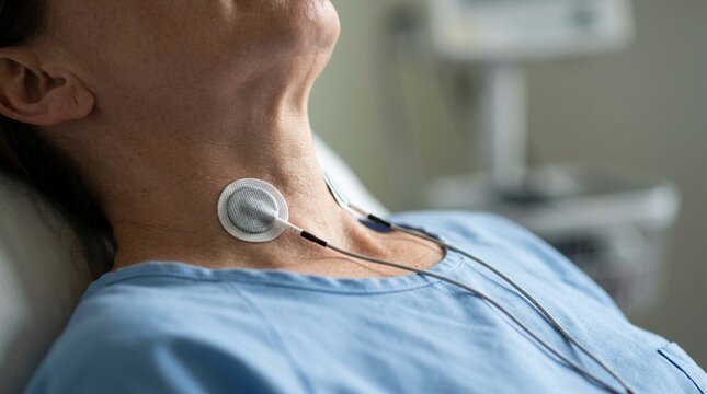 VitalStim Neuromuscular Electrical Stimulation Throat Dysphagia Swallowing Therapy Clinical Medical Stock Photo
