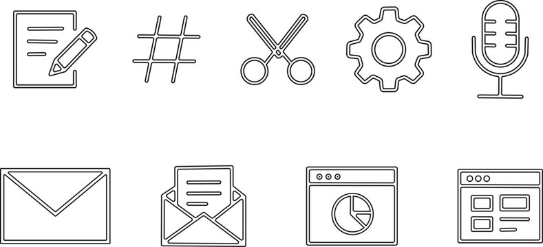 WebLine art icon set content creation editing and communication tools
