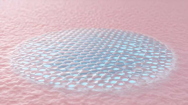 Blue moisture droplet spreading across microscopic skin texture