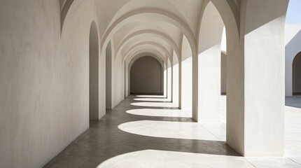 Fototapeta premium Minimal Stucco Arch Corridor In Harsh Summer Editorial Light