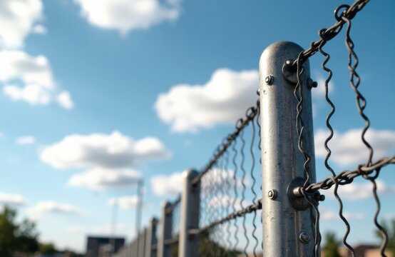Chain-link fence post close-up against blue sky representing giga concept