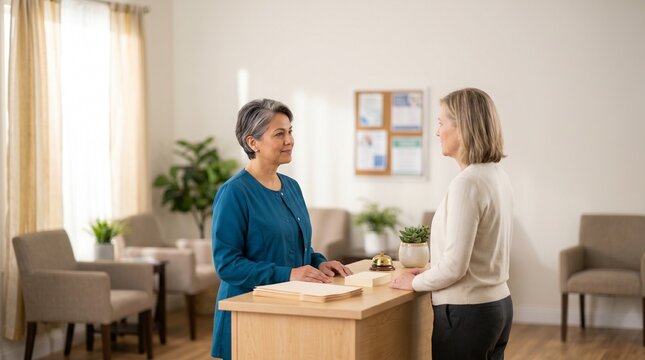 Mature Career Changer Practices Wellness Intake Skills At Training Desk