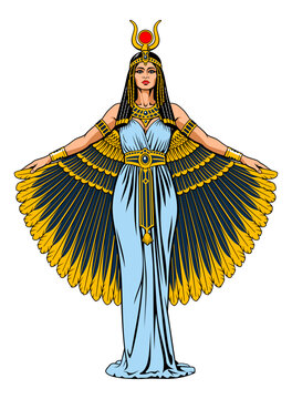 Isis. Ancient Egyptian Goddess. Color vector clipart isolated on white.