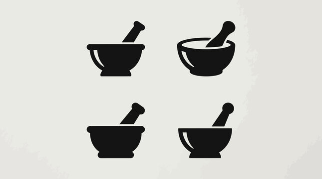 Mortar and Pestle Icon Set, Pharmacy and Lab Tool Collection, Simple Vector Graphics