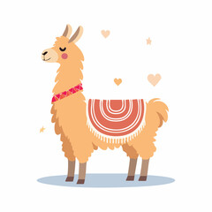 Fototapeta premium Cute Llama Illustration with Hearts and Stars