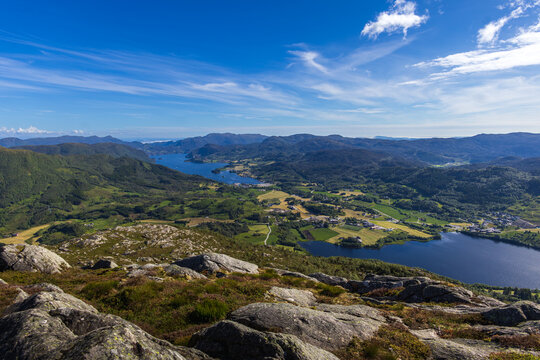 Panoramic View Over Vats in Vindafjord, Western Norway