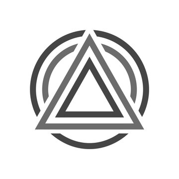 Interlocking geometric triangles and circular line art.
