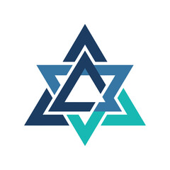 Obraz premium Interlocking blue and teal geometric triangles logo.