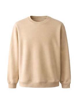 Blank Beige Crewneck Sweatshirt Isolated on Transparent Background