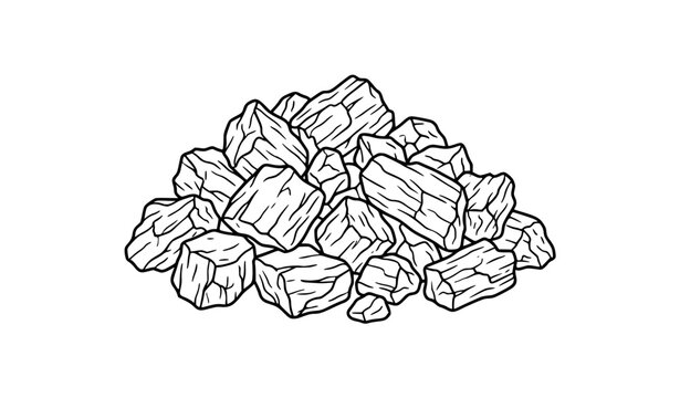 Charcoal and Coal Pieces Vector Illustration Set with Piles and Chunks
