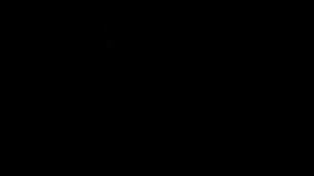 Flaming sword slash animation with orange energy trails, anime style cutting motion and explosive combat impact graphics effect on black background. 4k