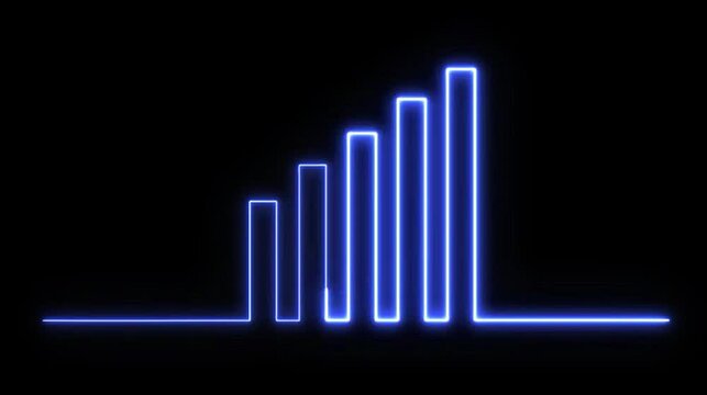 Blue glowing chart bars rising animation bar graphic against a black