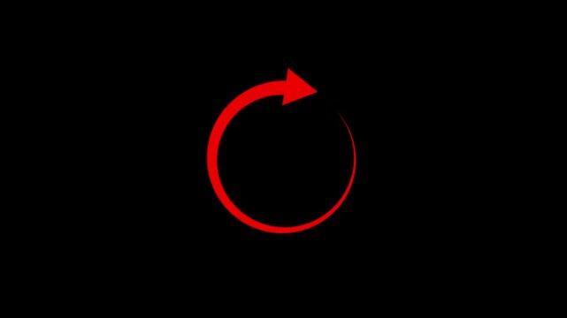 Animated red  refresh arrow icon on black background with smooth looping rotation, representing reload, update, and sync action.