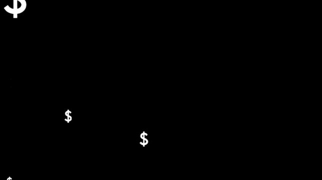 White dollar signs falling animation floating and currency symbols sign