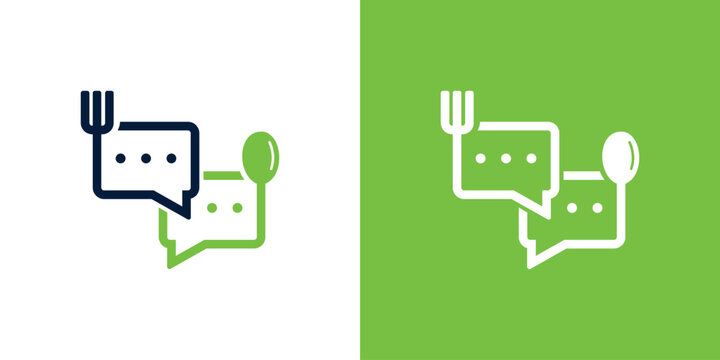 Food Chat Logo Design with Fork and Spoon for Restaurant.