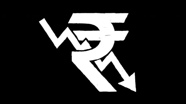 Indian Rupee currency crashing downward arrow financial crisis 4K Hand Drawn Animation