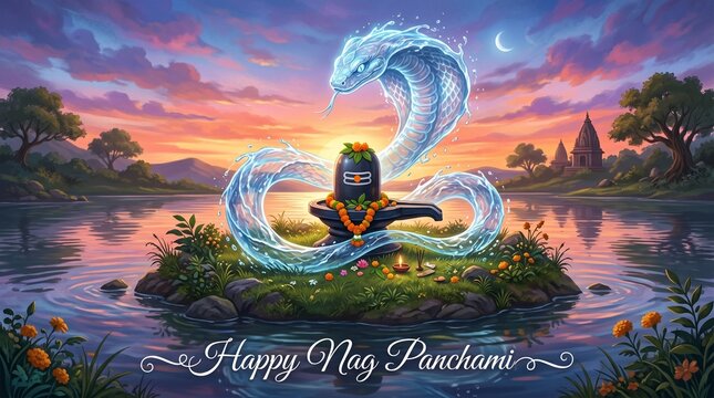Serpentine water sculpture honors nag panchami festival