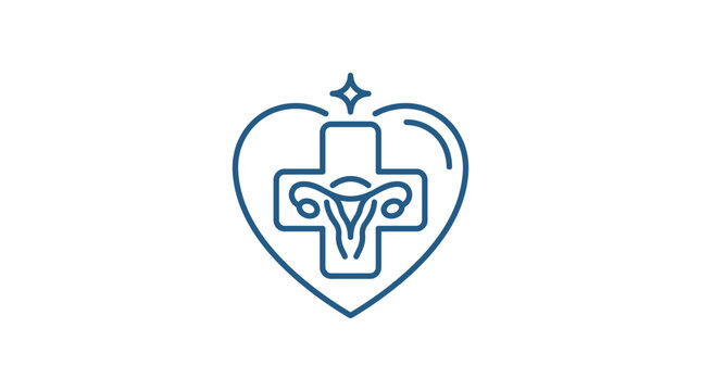 Gynecological Health Care Icon: Uterus Medical Symbol in Heart Outline