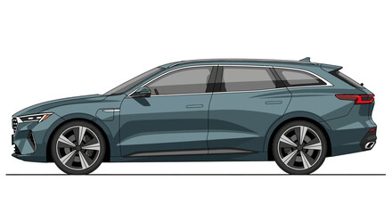 Fototapeta premium Modern Teal Station Wagon Car Side View Illustration