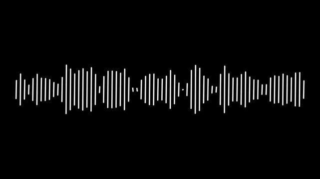 Audio waveform animation with equalizer-style sound waves on black  background.