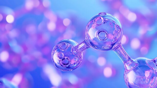 Purple 3D representation of a protein molecule against a blue background, scientific illustration.
