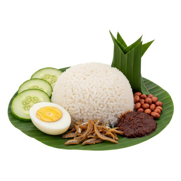 Traditional nasi lemak with coconut rice over transparent background