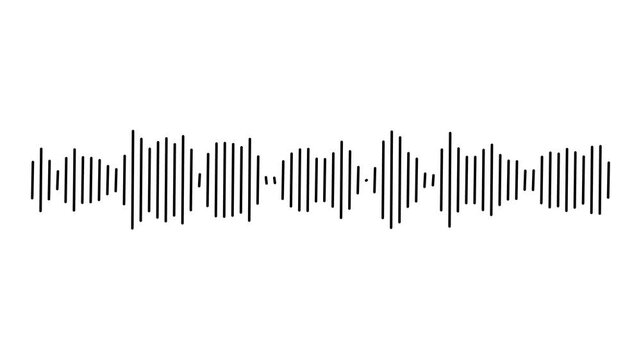 Audio waveform animation with equalizer-style sound waves on white  background.