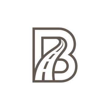 Letter B logo with winding road path graphic.