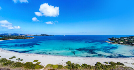 Fototapeta premium Aerial view of Lu Impostu beach in Sardinia