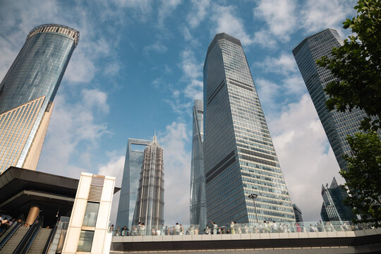 Lujiazui skyscrapers from below in Shanghai