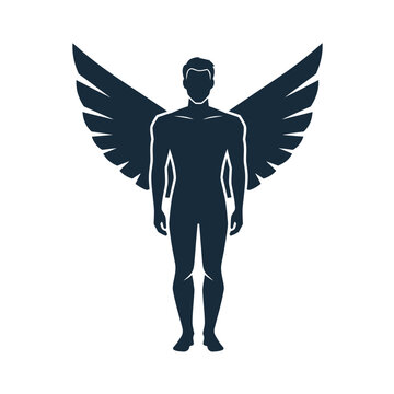 Dark Angel Silhouette with Outstretched Wings - Front View