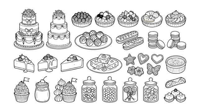 Set of 35 Bakery and Dessert Outline Icons Vector isolated PNG with Transparent Background