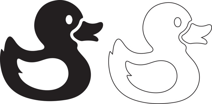 Rubber Ducks, Vector Icons, Black and White, Illustration Set, 2 Graphic Elements
