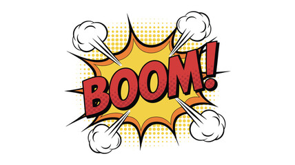 Comic book style explosion graphic with the word BOOM and smoke on a transparent background. © Moynul