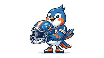 Fototapeta premium Cute Blue Bird Mascot Wearing Football Jersey Holding Helmet